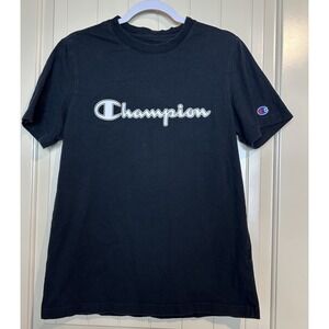 Champion‎ 100% cotton black graphic spell out short sleeve t-shirt sz M GUC